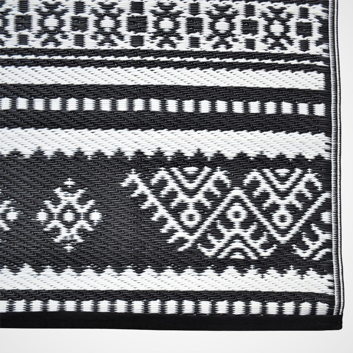 Reversible Outdoor Plastic Mat - Chatai Ellora-Black-White- 120x170cm