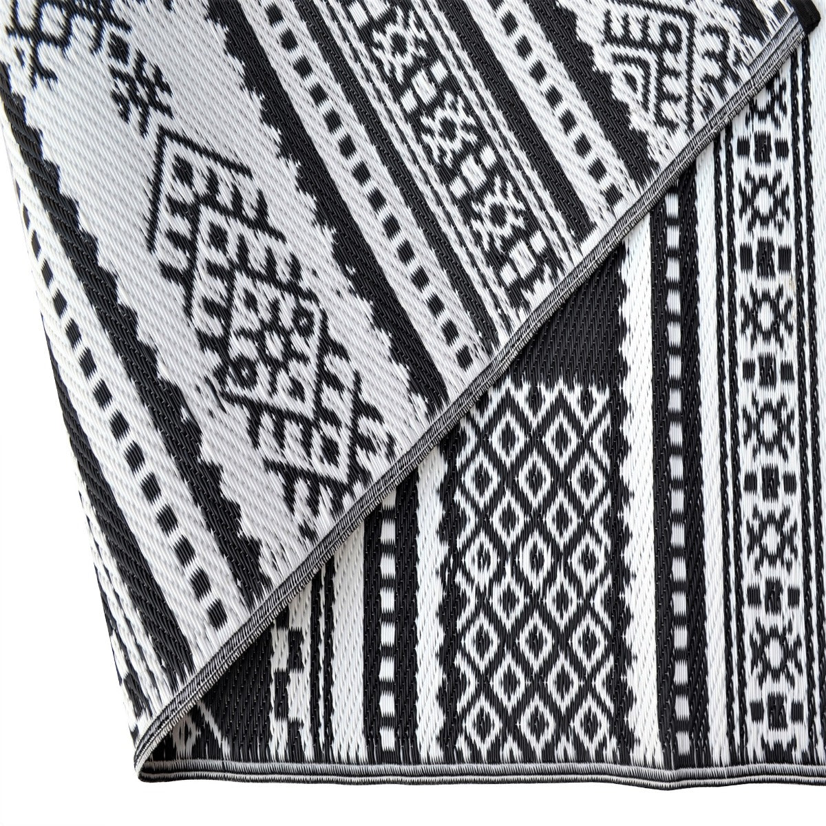 Reversible Outdoor Plastic Mat - Chatai Ellora-Black-White- 120x170cm