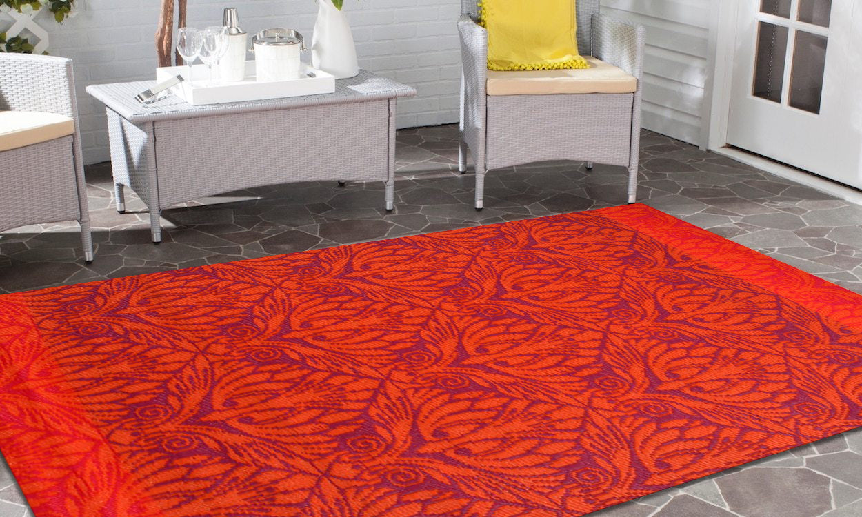 Reversible Indoor/Outdoor Mats - Chatai Peacock - Red-120x170