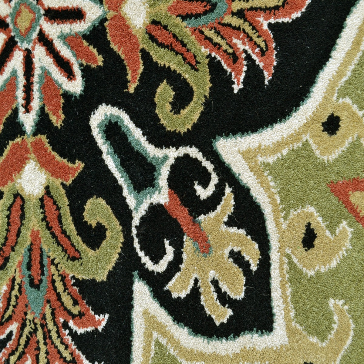 Handmade Floral Wool Rug-Petals 6287-Black-150x150cm