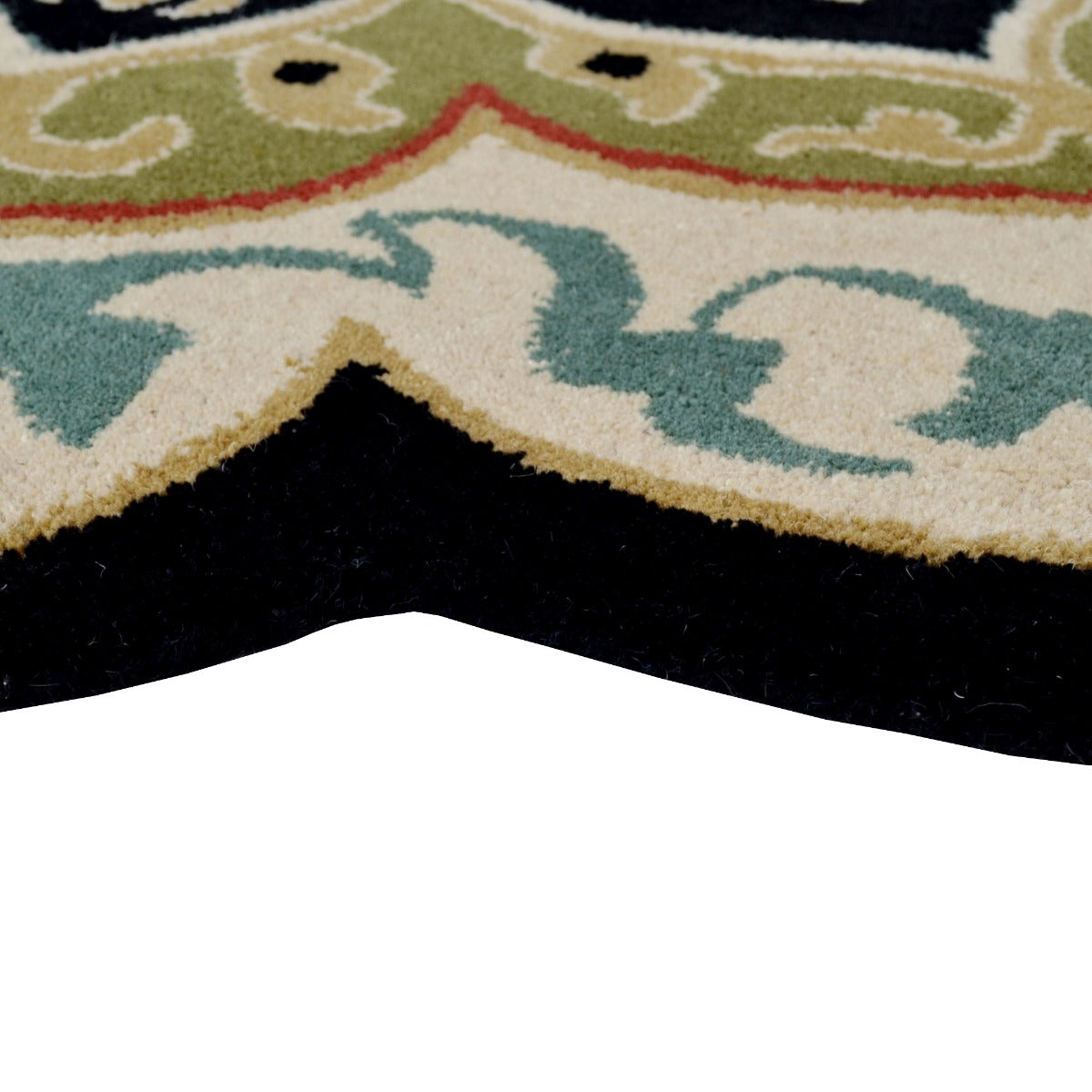 Handmade Floral Wool Rug-Petals 6287-Black-150x150cm