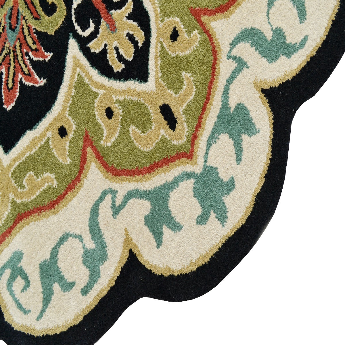 Handmade Floral Wool Rug-Petals 6287-Black-150x150cm