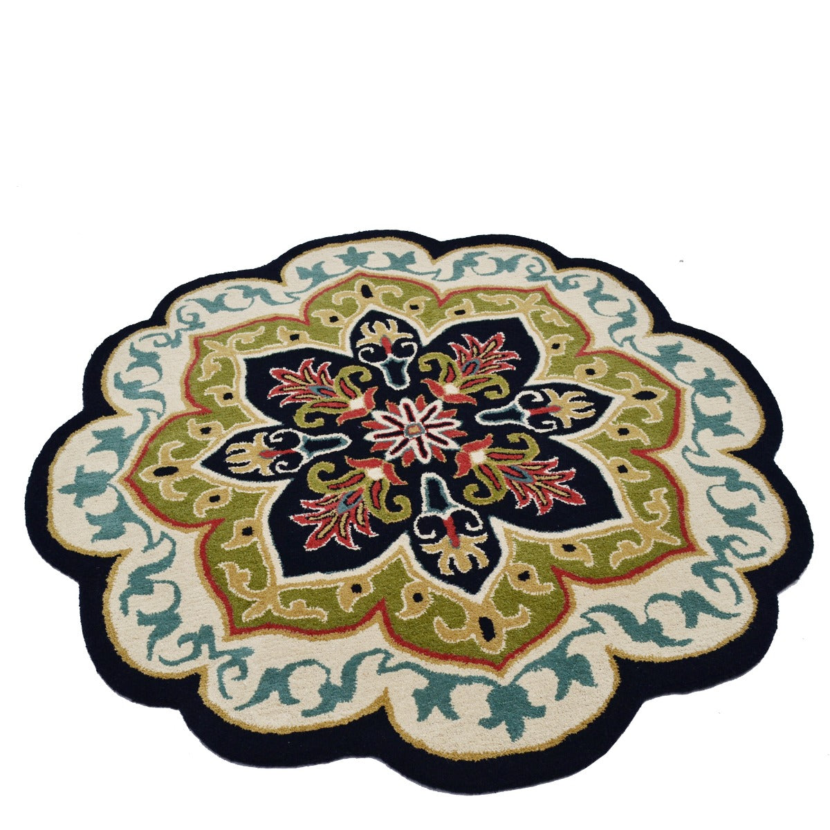Handmade Floral Wool Rug-Petals 6287-Black-150x150cm