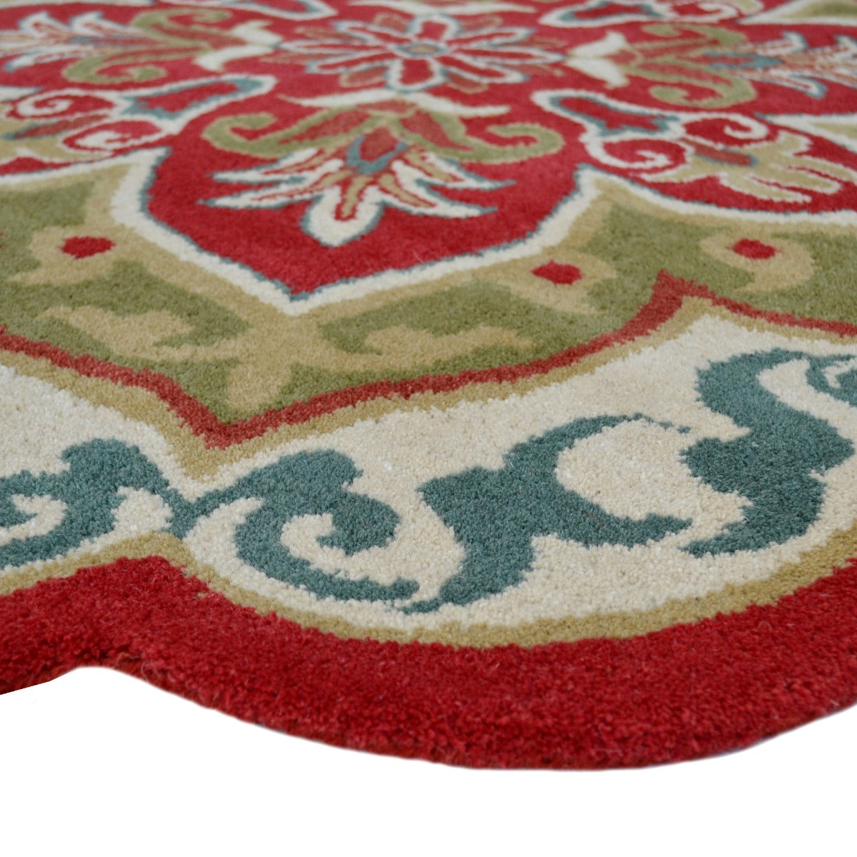 Handmade Floral Wool Rug-Petals 6287-Red-150x150cm