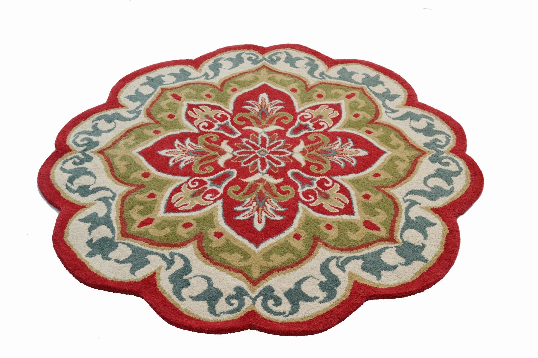 Handmade Floral Wool Rug-Petals 6287-Red-150x150cm