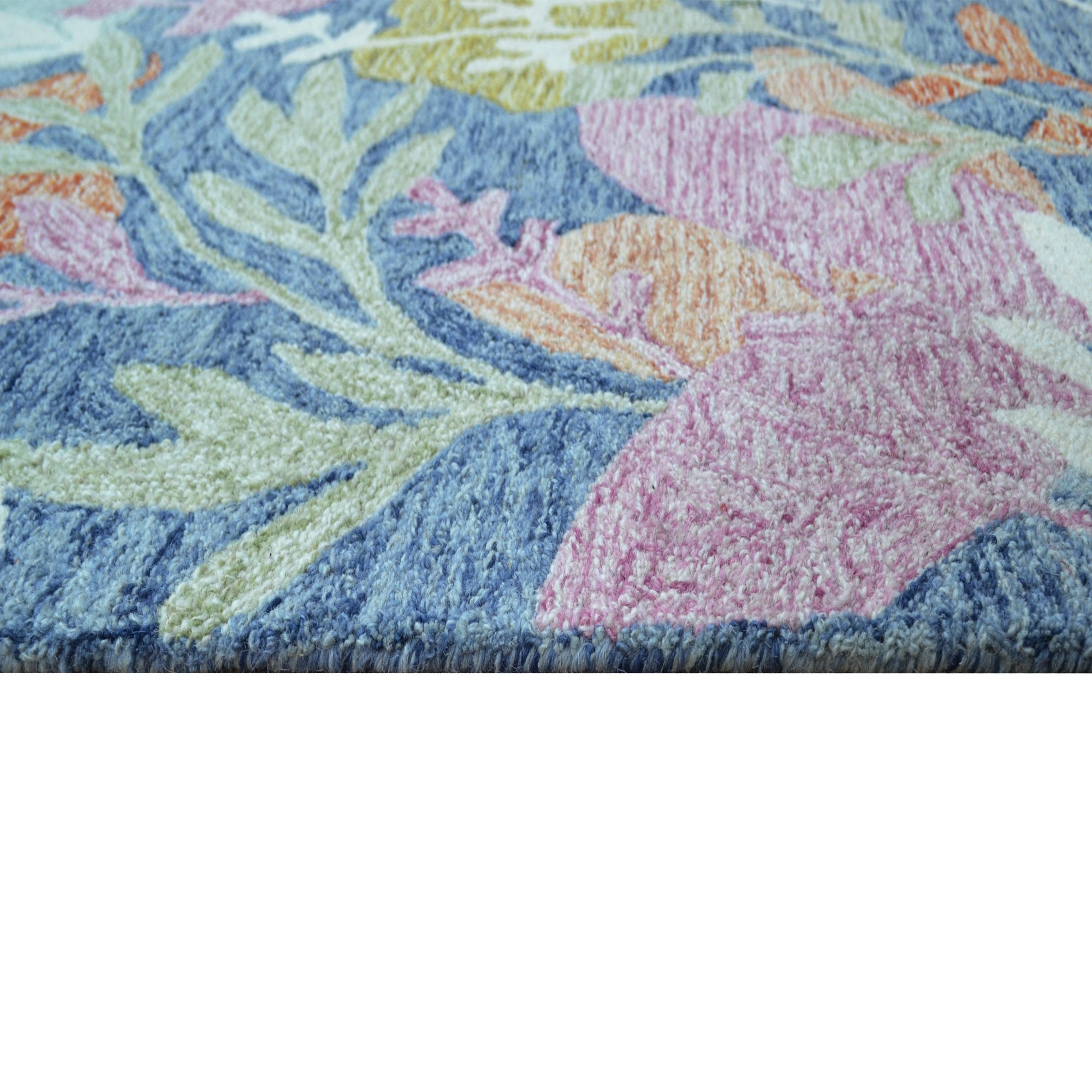 Handmade Floral Wool Rug-6432-Teal blue-110x160cm