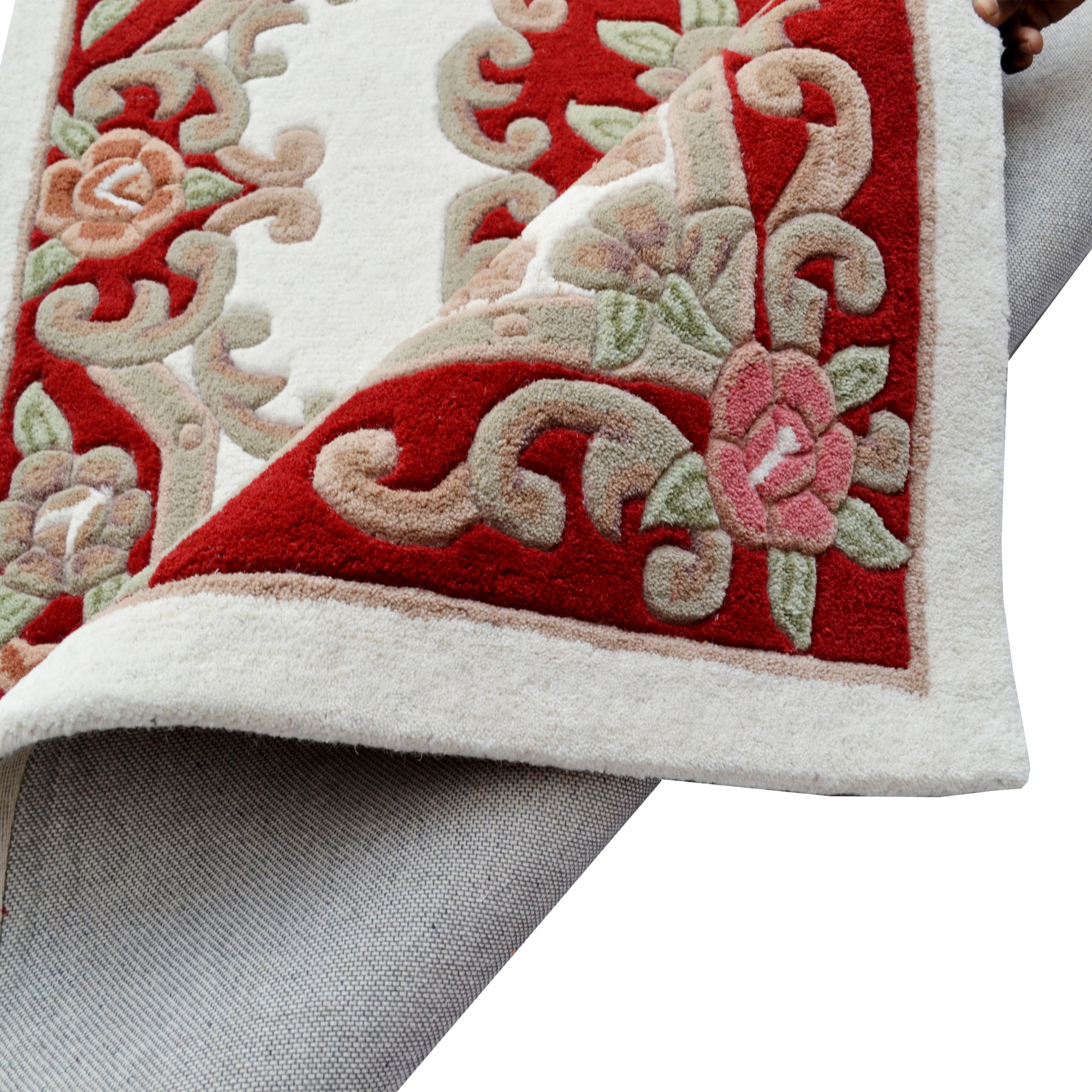 Traditional Handmade Wool Rug-Avolon-Ivory-Red