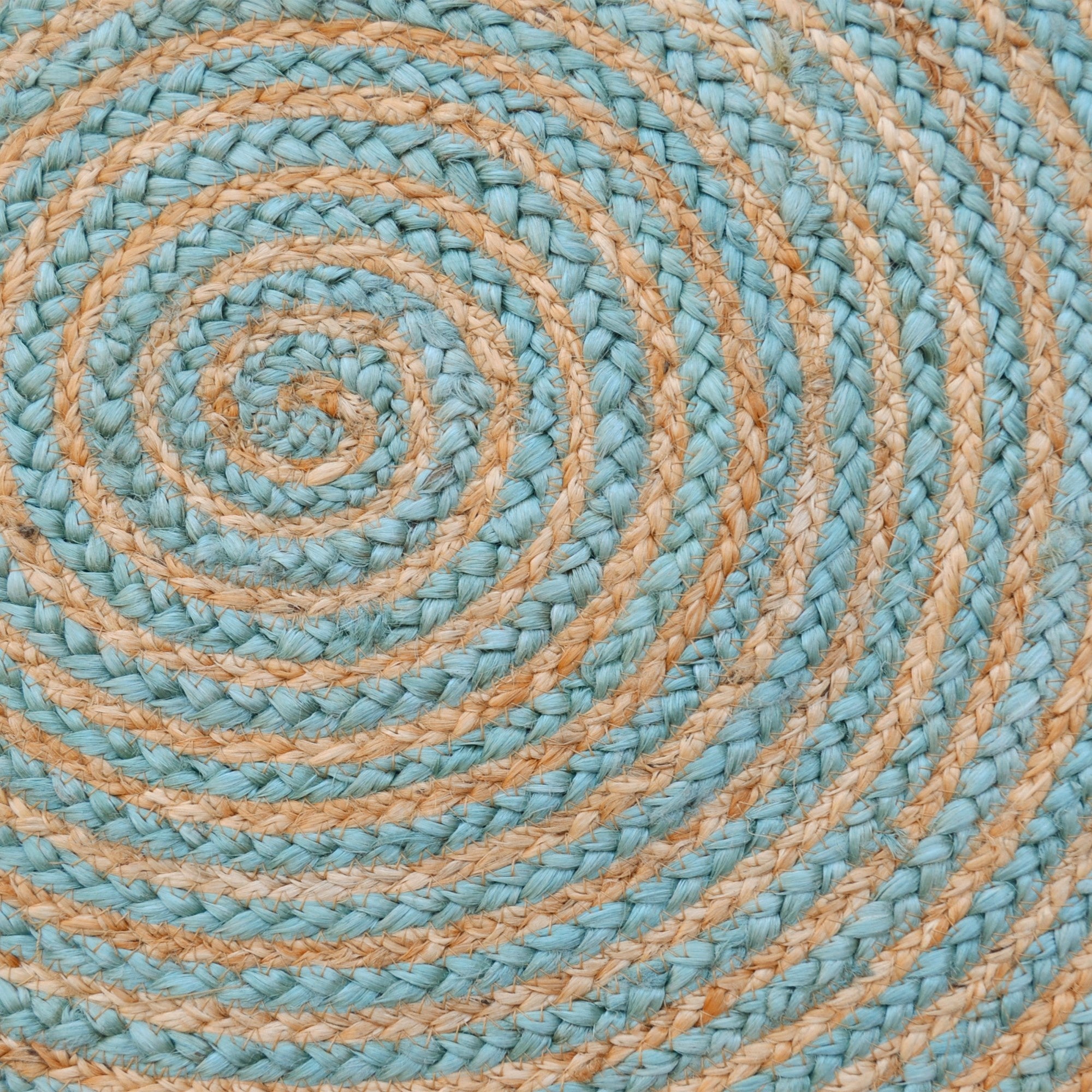 Handwoven Round Jute Rug-Spiral 6009-Natural/Teal Blue-120x120cm