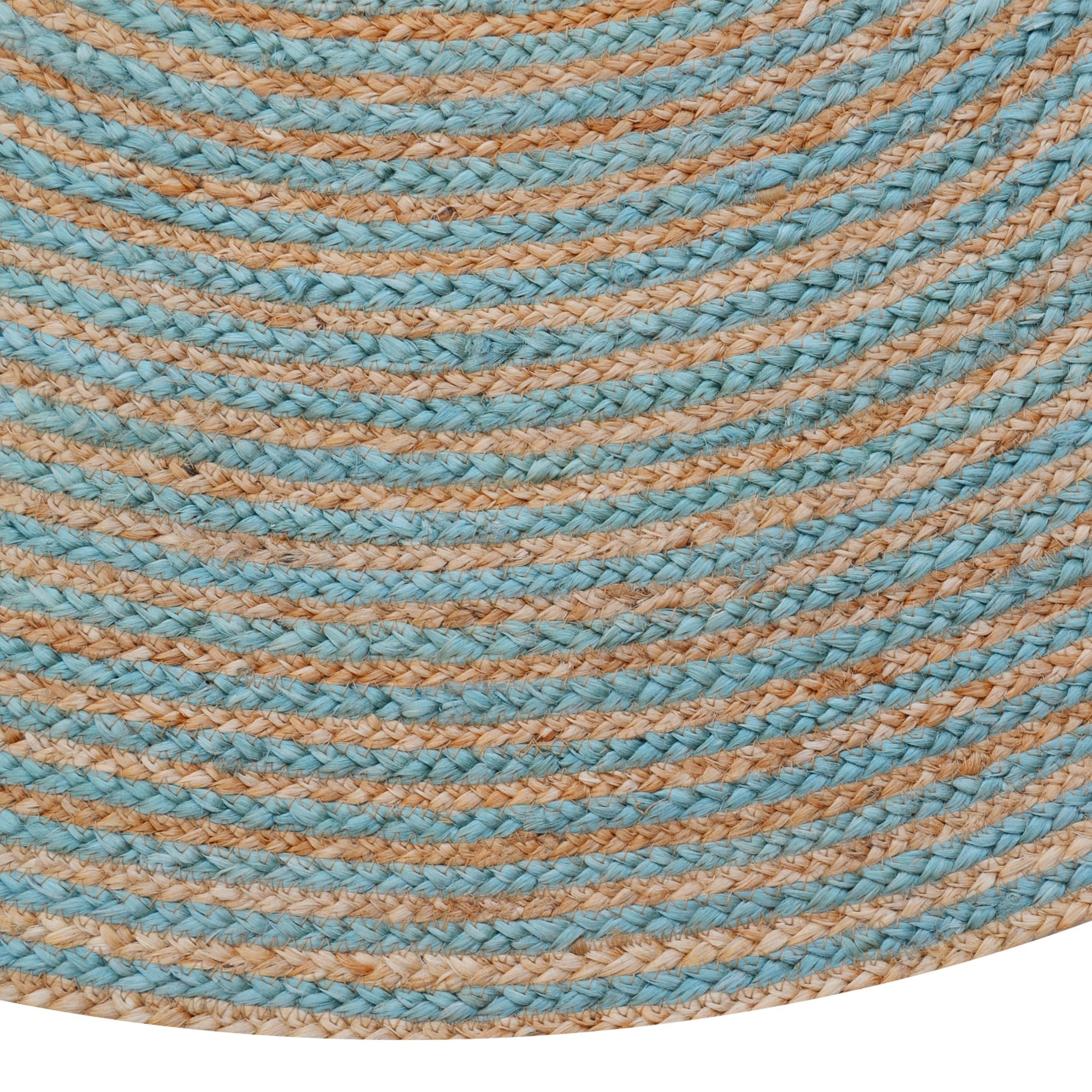 Handwoven Round Jute Rug-Spiral 6009-Natural/Teal Blue-120x120cm