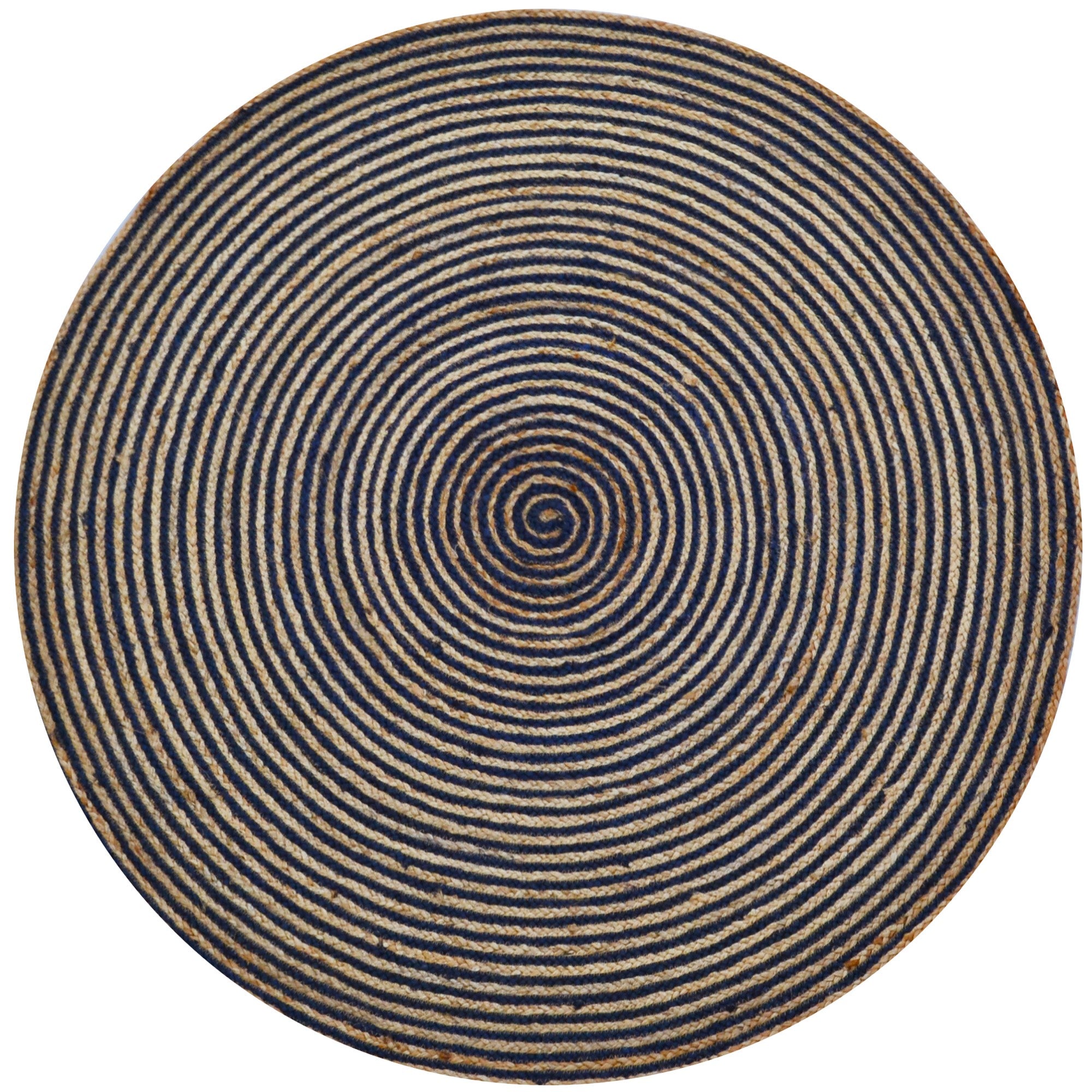Handwoven Round Jute Rug-Spiral 6009-Natural/Navy-120x120cm