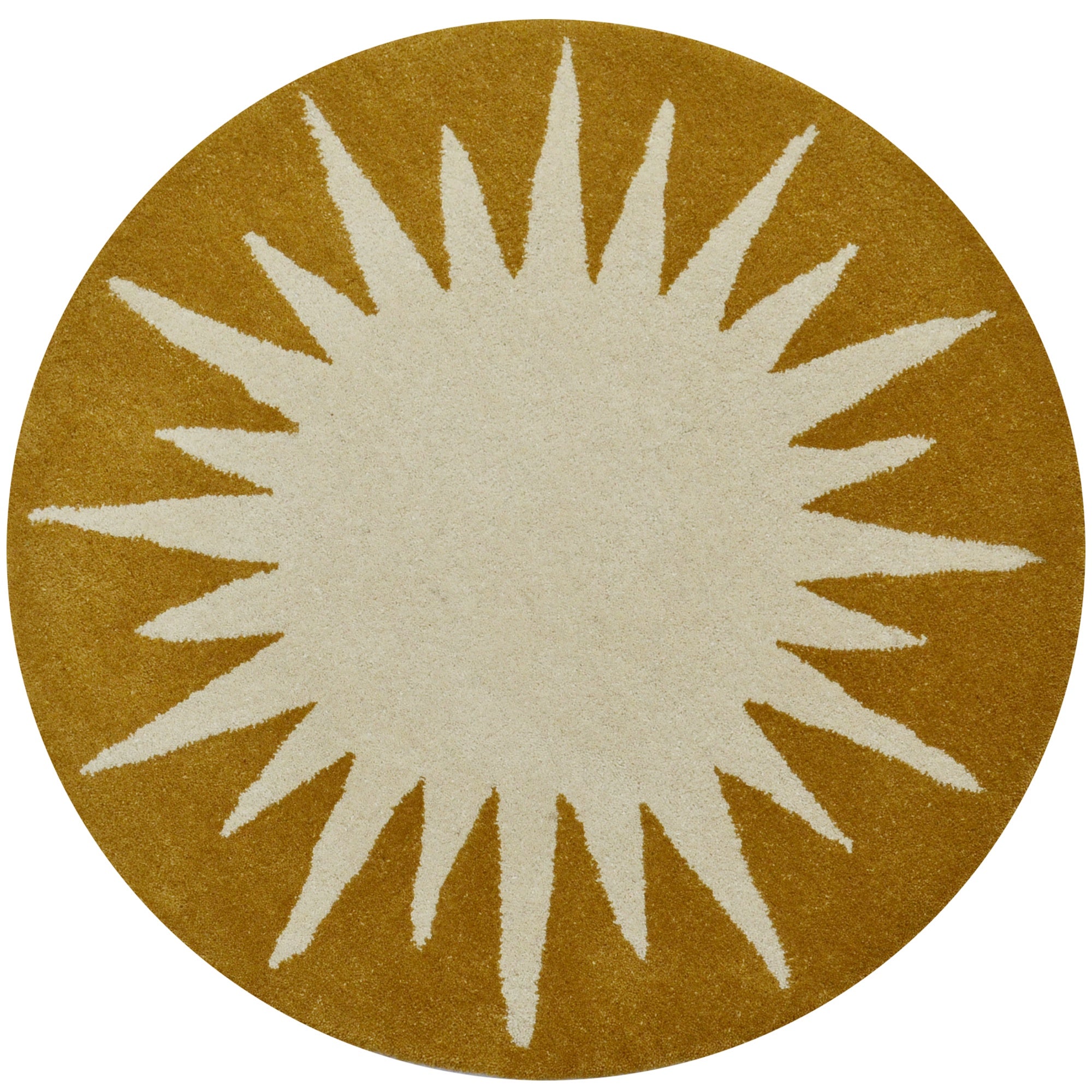 Handmade Round Wool Rug- Transit 6329-Cream Mustard Yellow-100x100cm