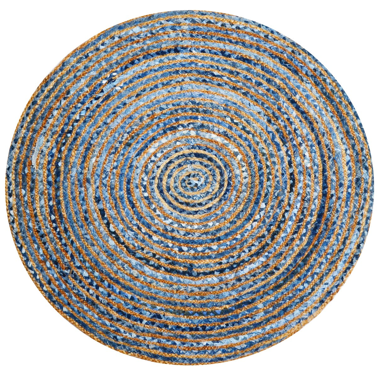 Handwoven Natural Jute Rug-Spiral 1127-Natural/Denim-120x120cm