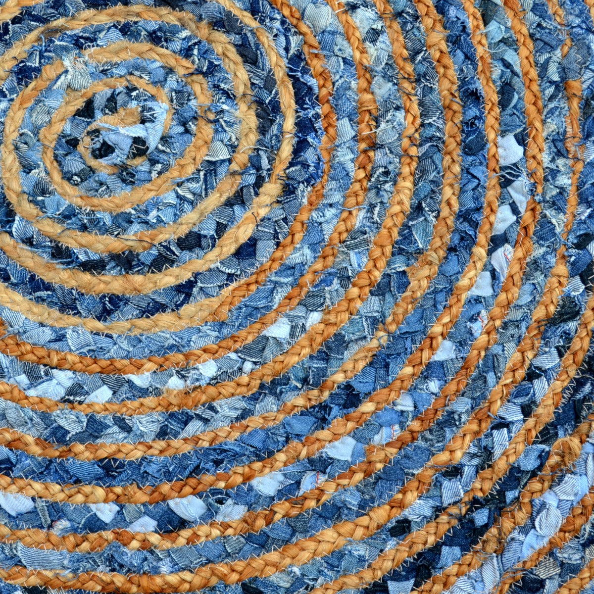 Handwoven Natural Jute Rug-Spiral 1127-Natural/Denim-120x120cm