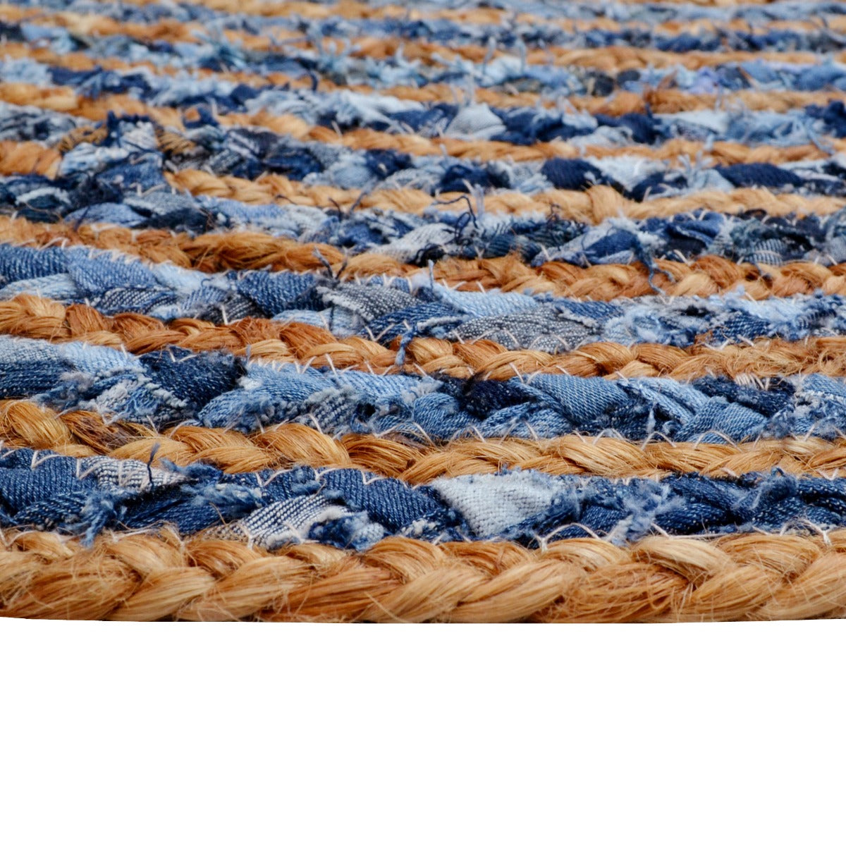 Handwoven Natural Jute Rug-Spiral 1127-Natural/Denim-120x120cm