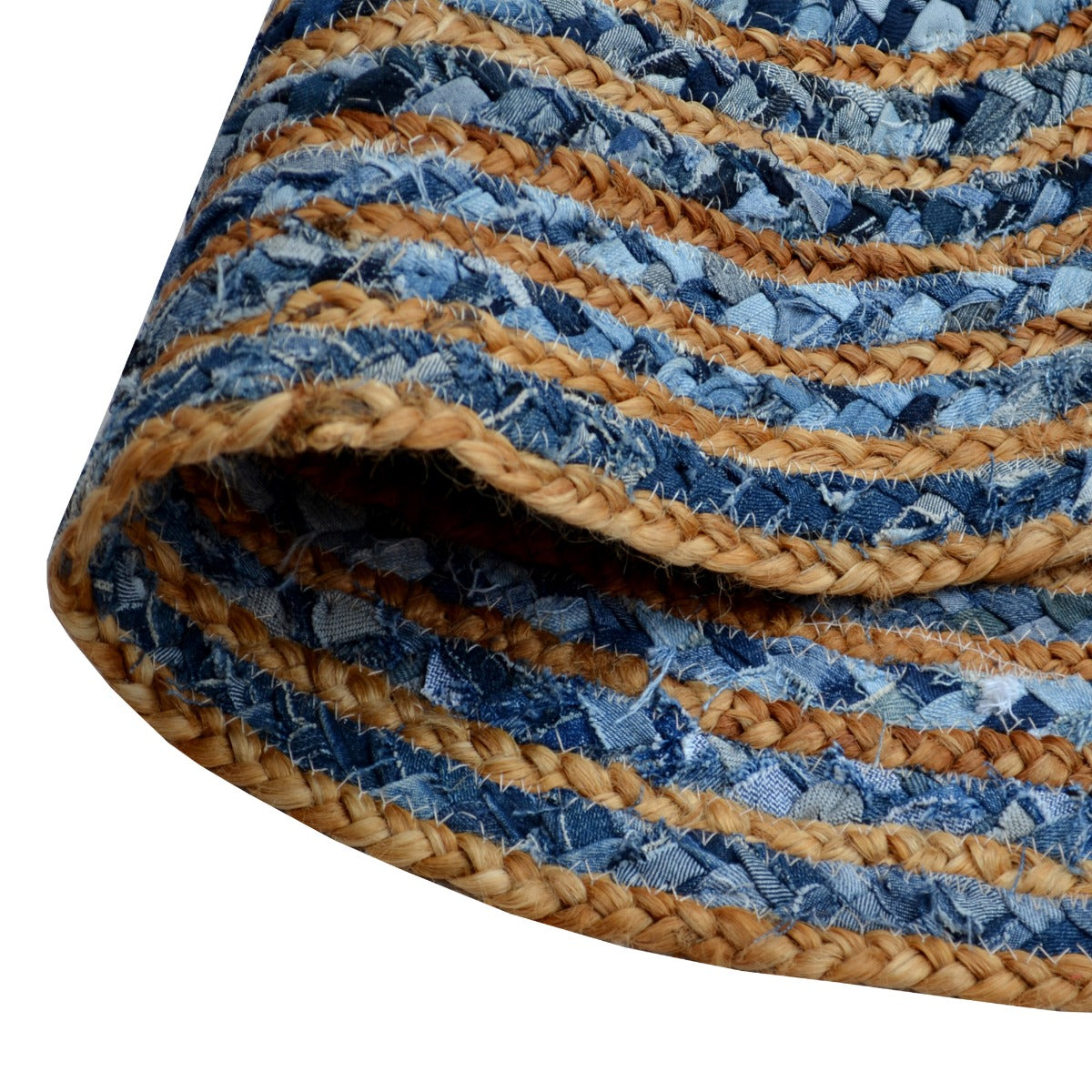 Handwoven Natural Jute Rug-Spiral 1127-Natural/Denim-120x120cm