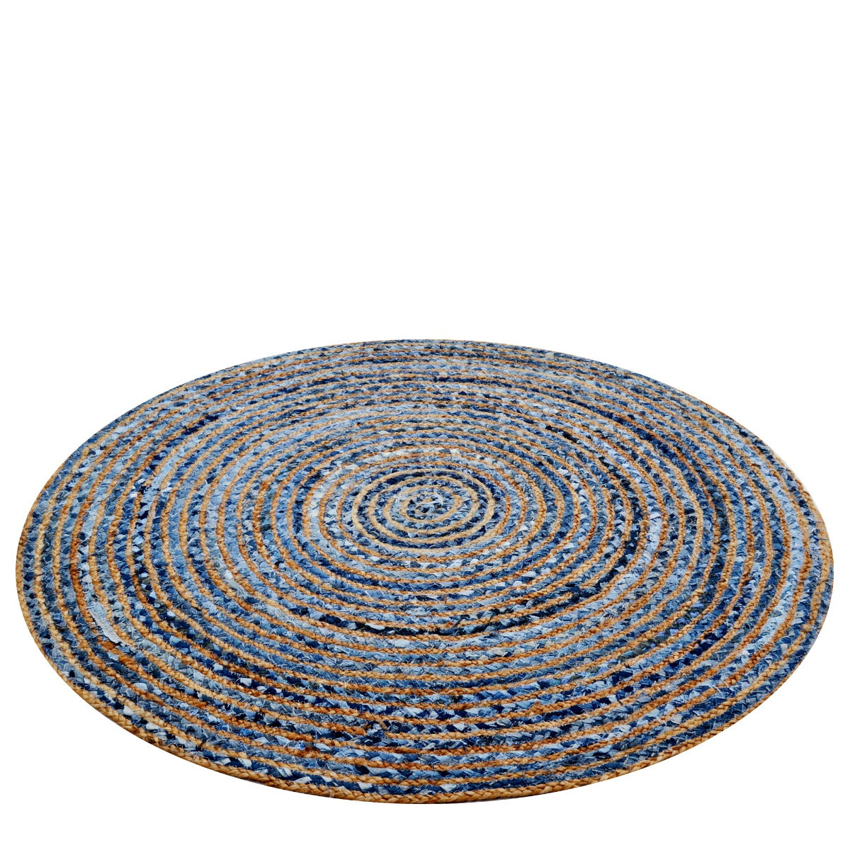 Handwoven Natural Jute Rug-Spiral 1127-Natural/Denim-120x120cm