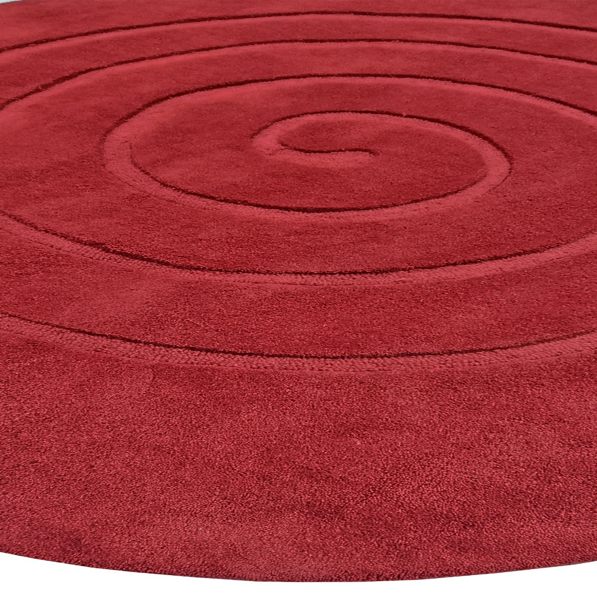 Handmade Round Wool Rug - Swirl - Red - 160x160cm