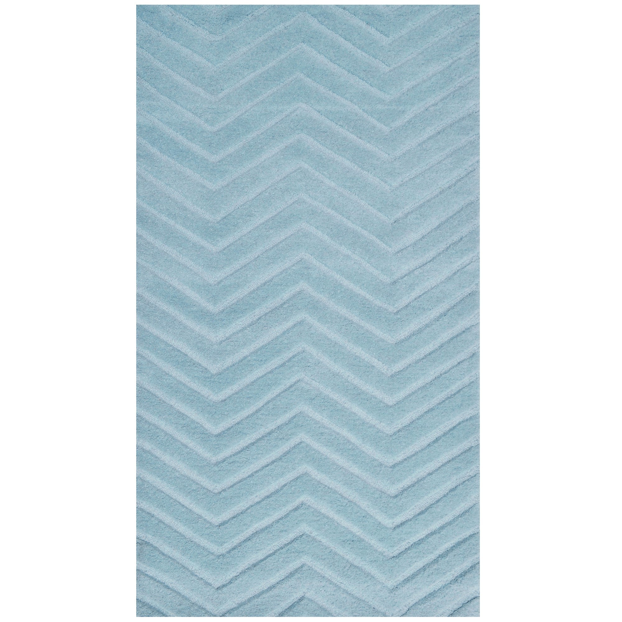 Handmade Chevron Wool Rug-6428-LT. CYAN-80x150cm