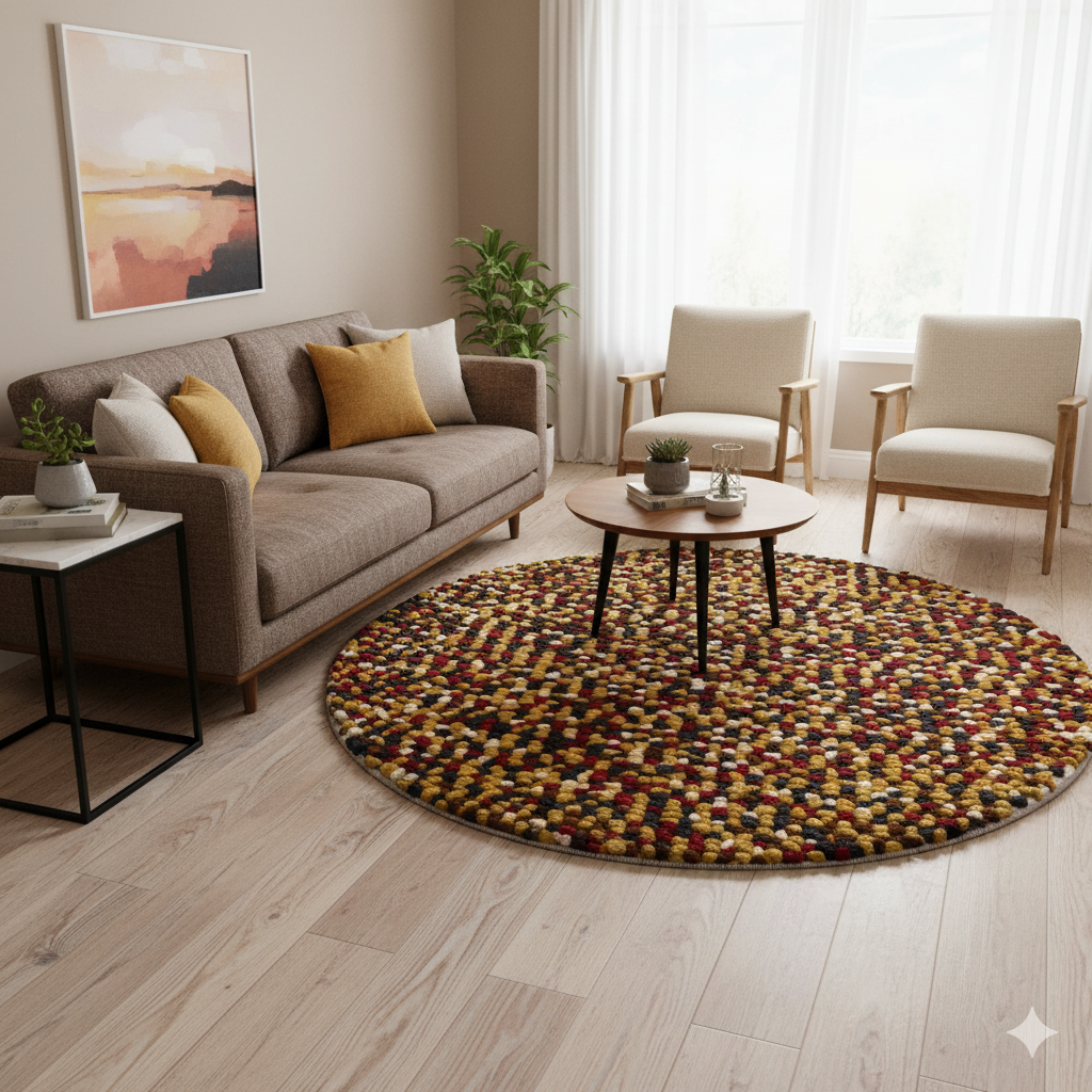 Handwoven Trendy Wool Rug-Jelly Bean-Brown Multi-120x120cm