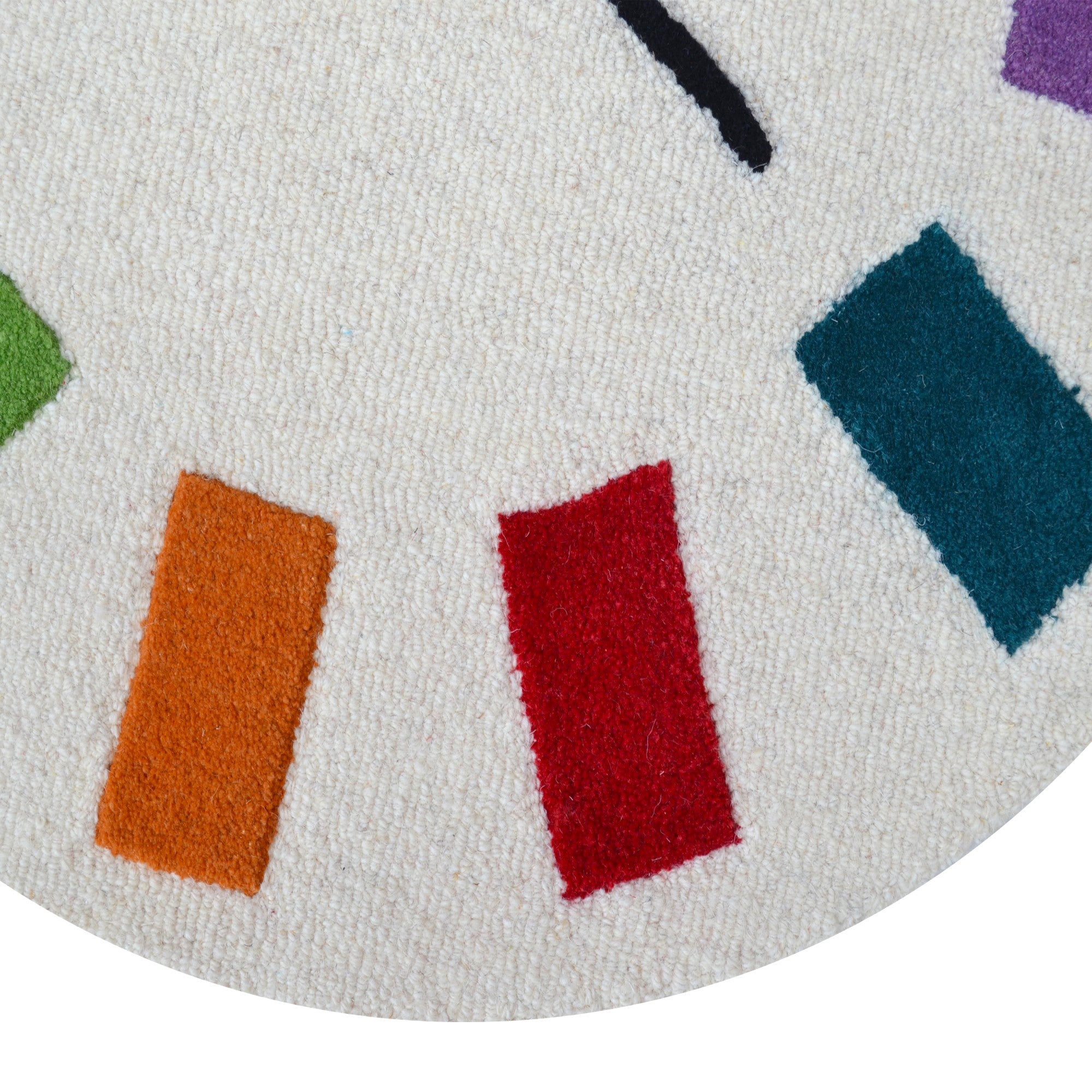Handmade Kids Clock Wool Rug- Ivory/Multi-90x90cm