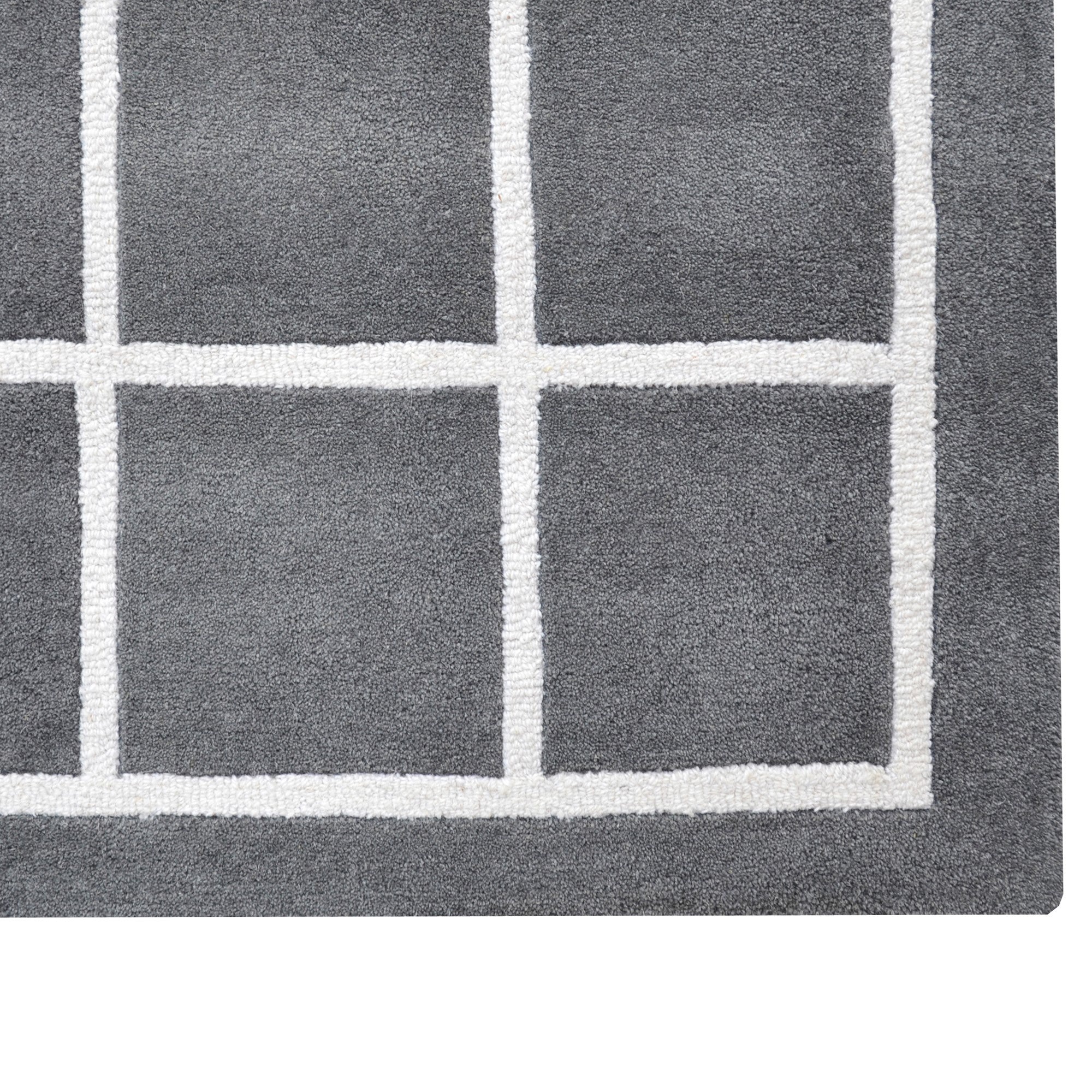 Checker Wool Rug-Box 6422-Grey/Ivory-110x160cm