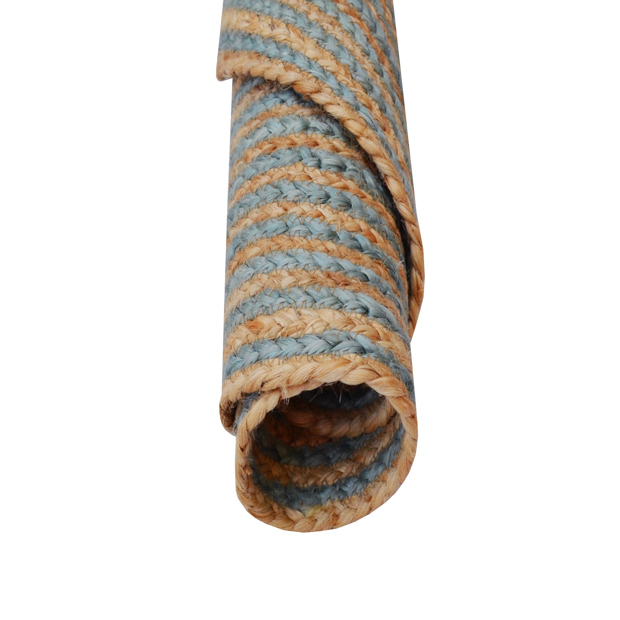 Handwoven Round Jute Rug-Spiral 6009-Natural/Teal Blue-120x120cm