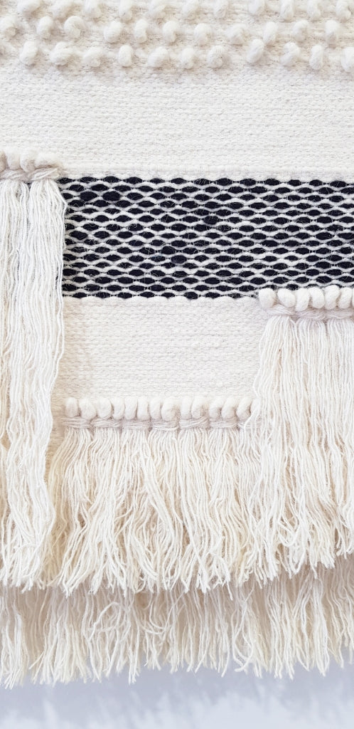 Handwoven Woolen Macrame - AD002 - Ivory/Black - 50x80