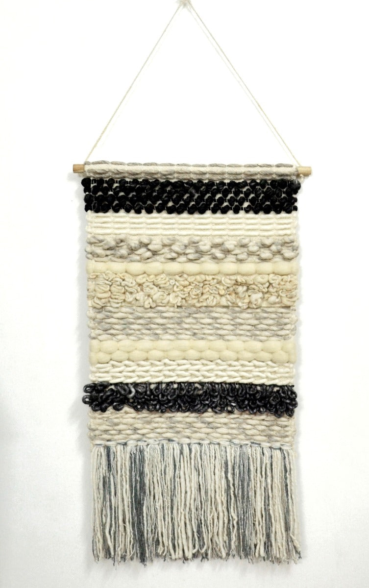 Artisan Decor Handwoven Woolen Wall Hanging - AD005 - Ivory/Black - 50x100cm