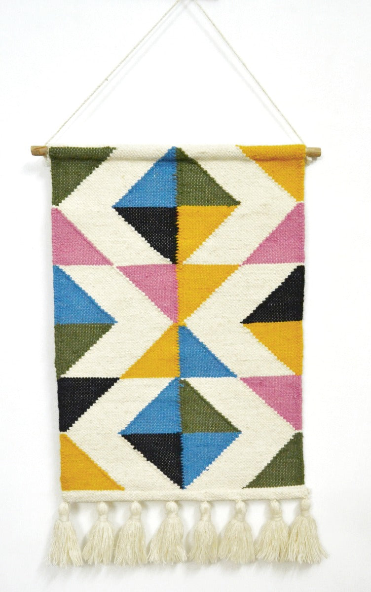 Artisan Decor Handwoven Woolen Wall Hanging - AD006 - Ivory/Multi - 50x90cm
