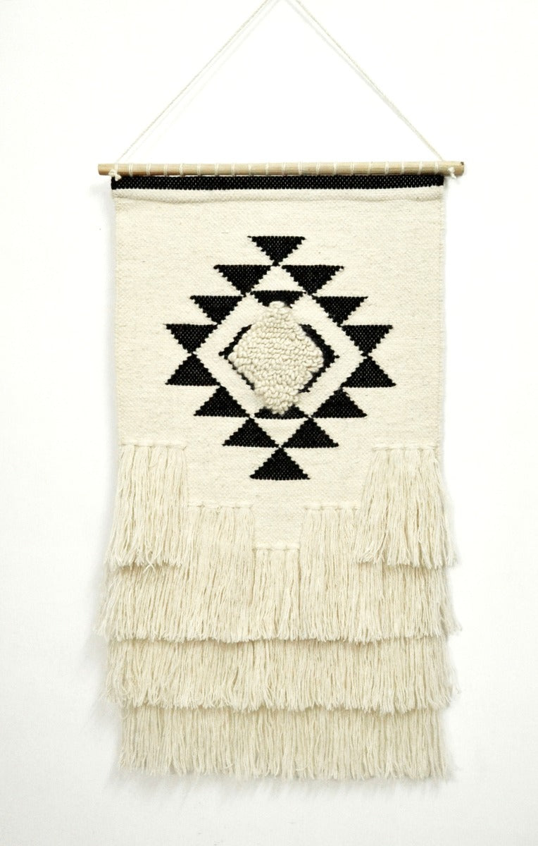 Artisan Decor Handwoven Woolen Wall Hanging - AD007 - Ivory/Black - 50x90cm