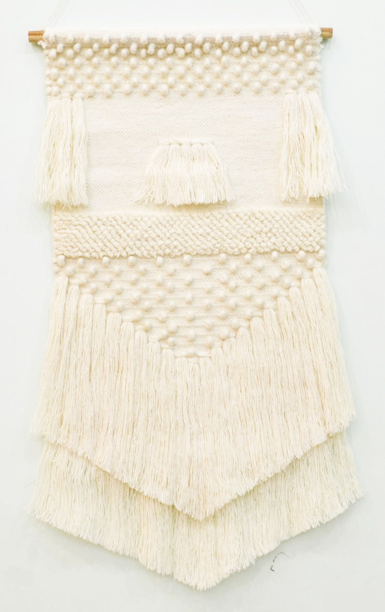 Handwoven Woollen Wall Hanging - AD010 - Ivory - 50x90cm