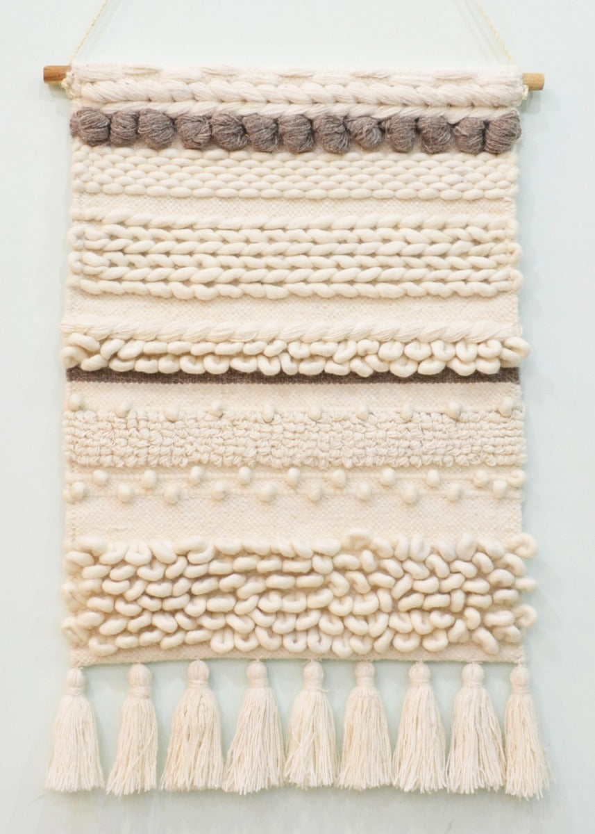 Handwoven Woollen Wall Hanging - AD011 - Ivory - 50x80cm