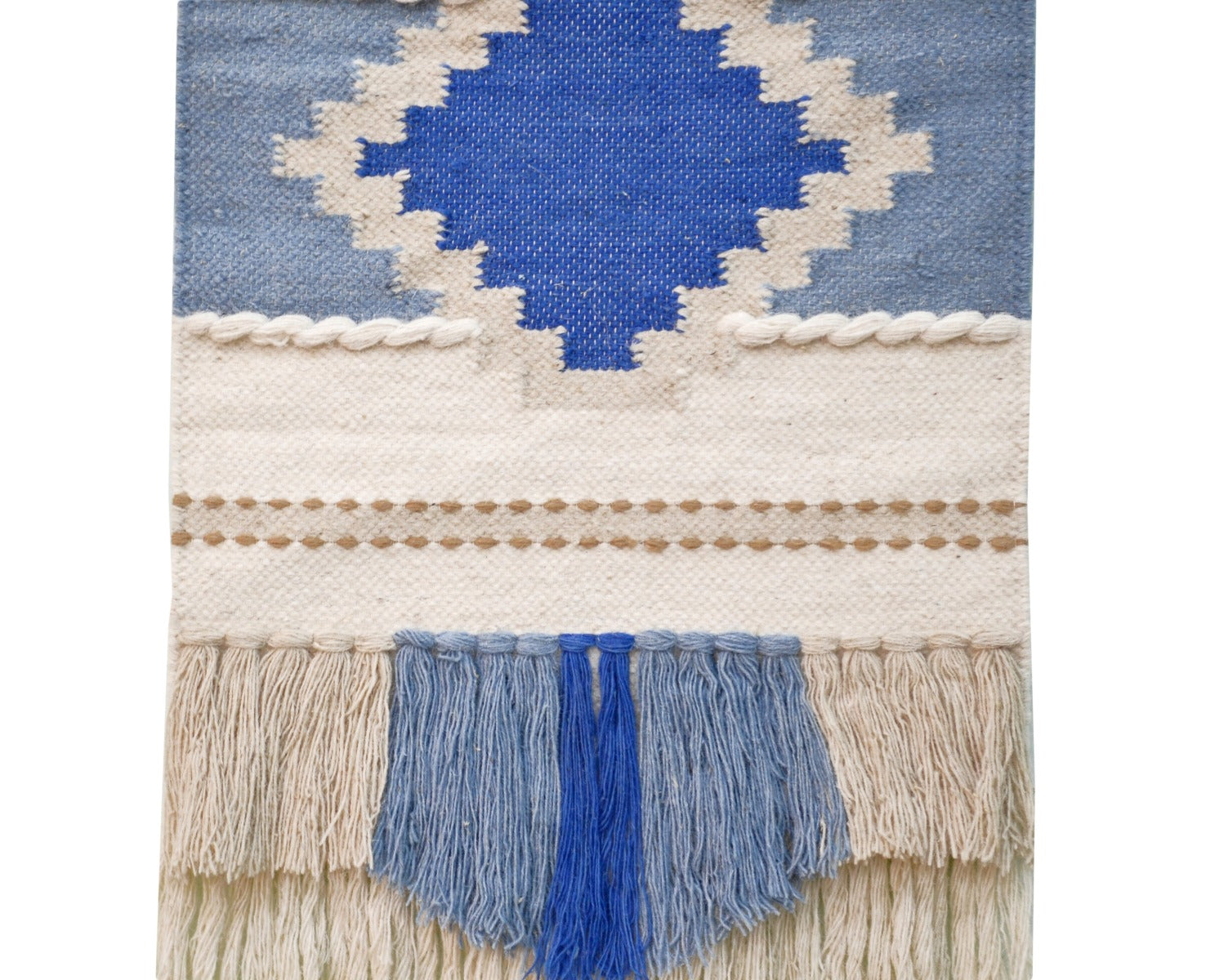Handwoven Woollen Trendy Wall Hanging - AD012 - Ivory/Blue - 50x90cm