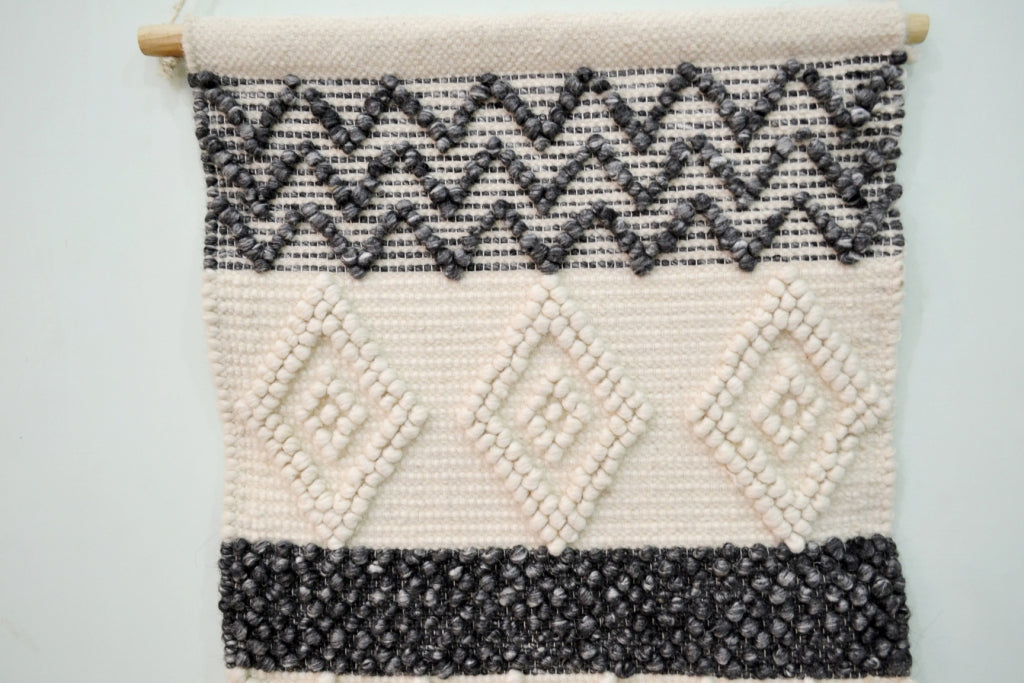 Handwoven Woollen Wall Hanging - AD19 - Ivory/Charcoal - 50x110cm