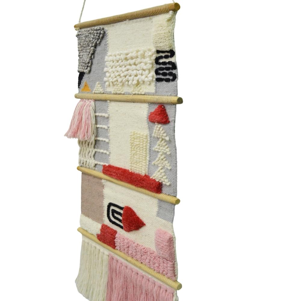 Artisan Decor Handwoven Woollen Wall Hanging-AD20-Pink/Multi-50x100cm