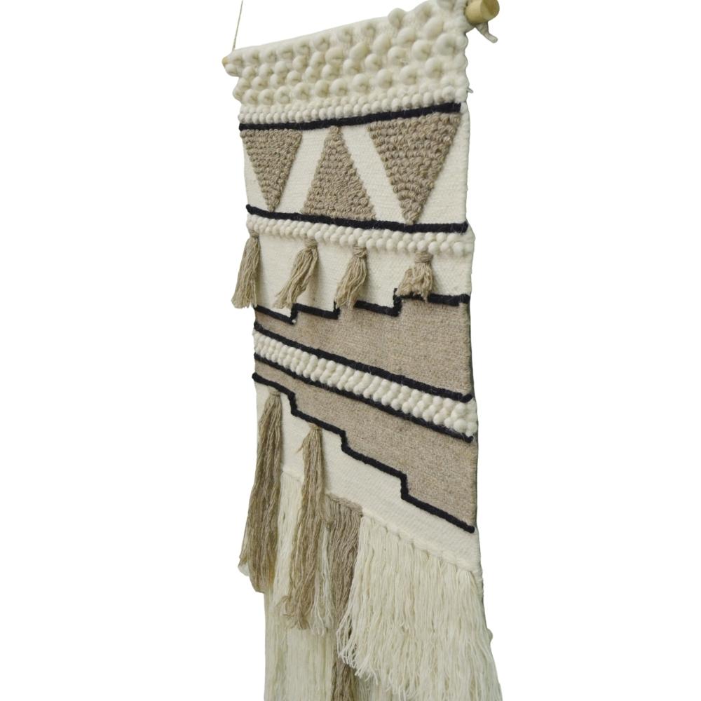 Artisan Decor Handwoven Woollen Wall Hanging-AD21-Ivory/Brown-50x100cm