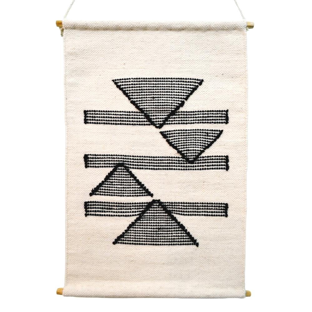 Artisan Decor Handwoven Woollen Wall Hanging-AD22-Ivory/Black-50x80cm