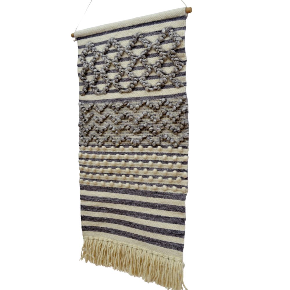 Modern Handwoven Wallhanging-Stark AD 26-Ivory Silver-50x110cm