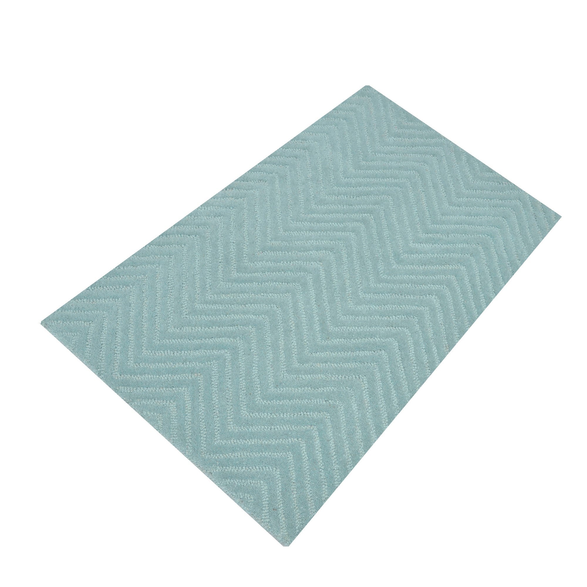 Handmade Chevron Wool Rug- 6439- Aqua-60x90cm
