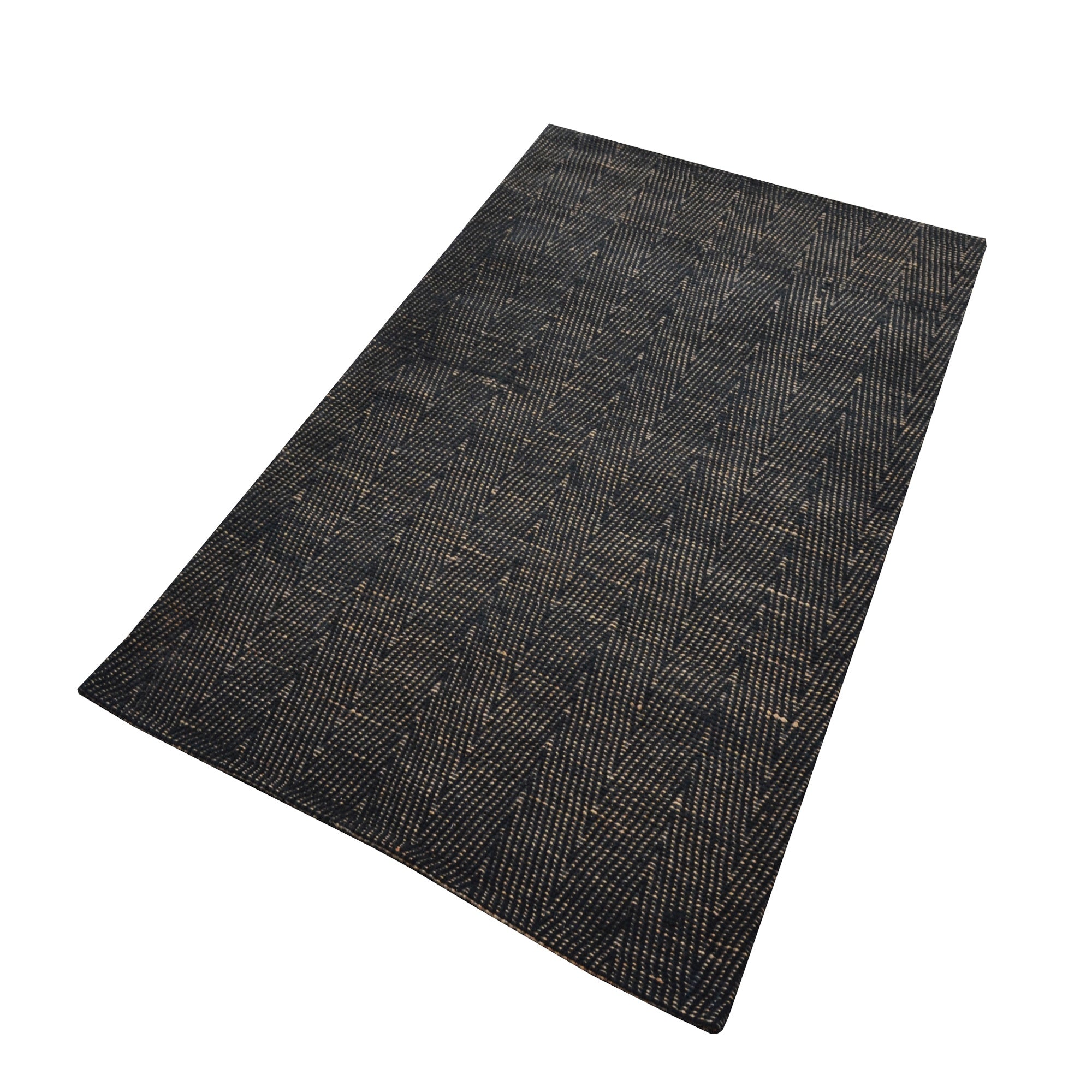 Handwoven Chevron Jute Rug-6419-Black/Natural-90x150cm