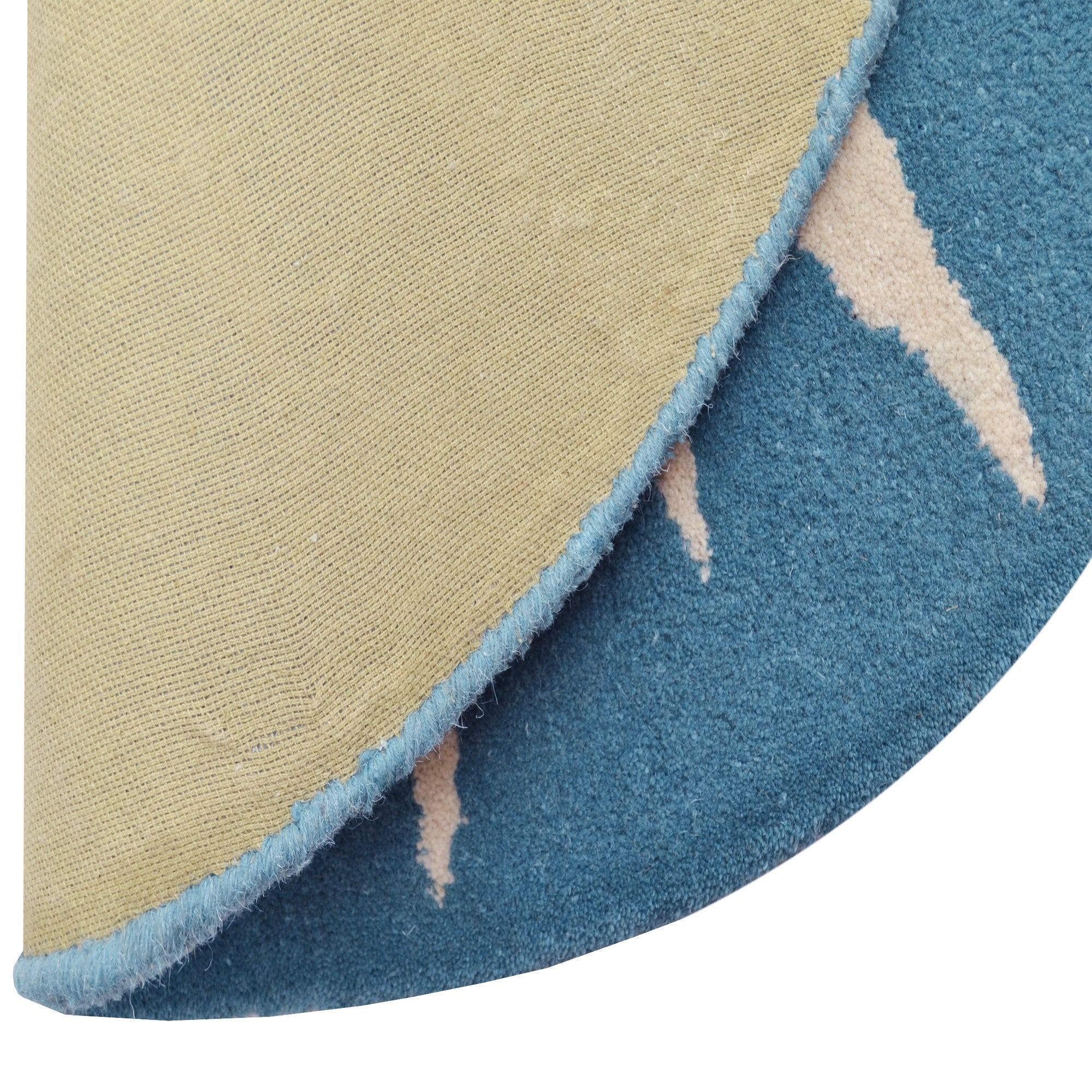 Handmade Round Wool Rug- Transit 6329-Ivory Turquoise-100x100cm